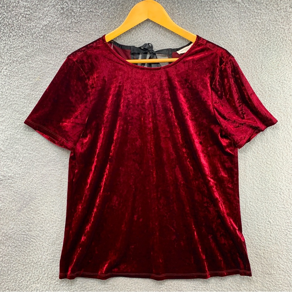 Beach Lunch Lounge Size M Crushed Velvet Short Sleeve Top Blouse Back Tie NWT
